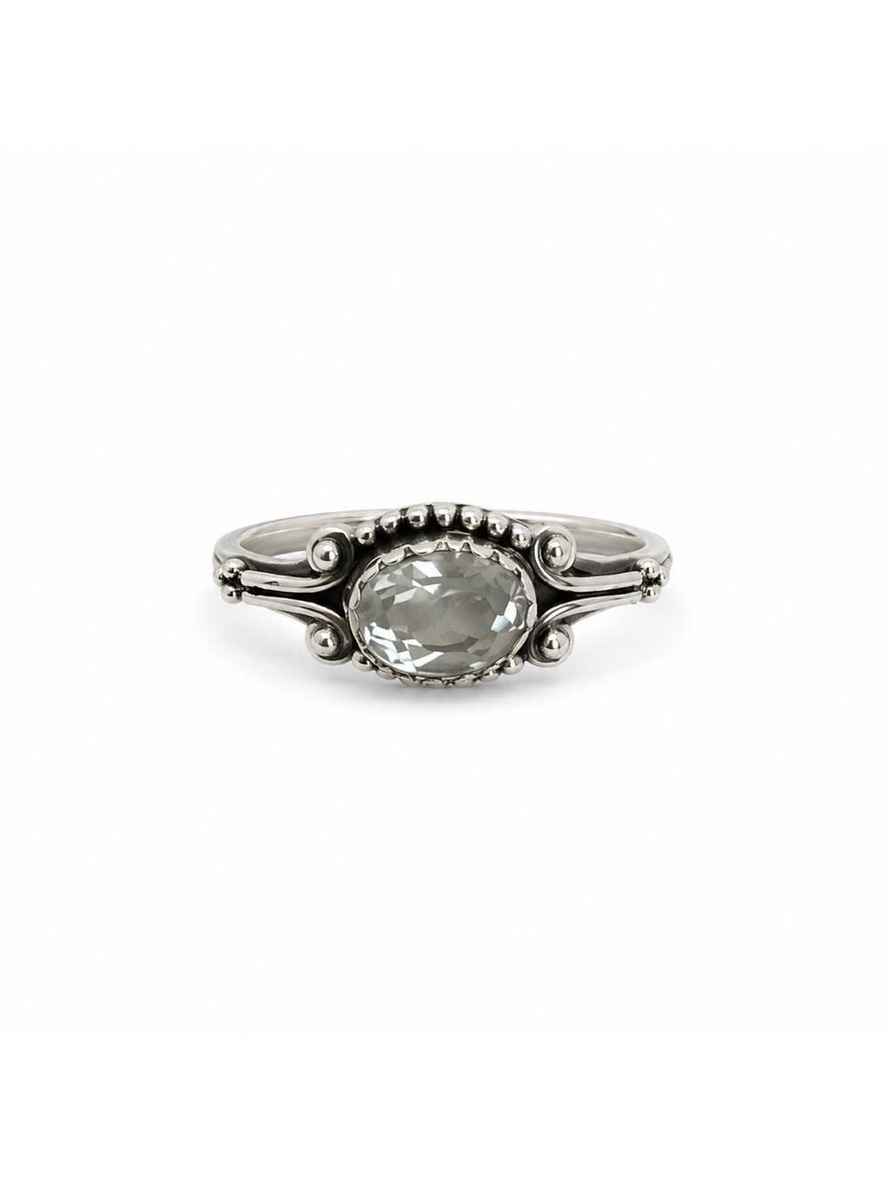 Sterling Silver Gray Gemstone Scroll Ring